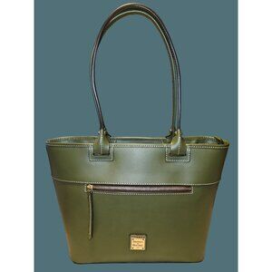 Dooney & Bourke Green Smooth Leather Beacon Top Zip 2 Handle Shoulder Tote Bag